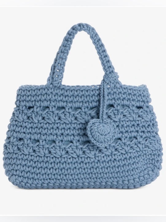 On 34th Macy's Crochet Medium Tote Bag Blue Knit Boho Nwt